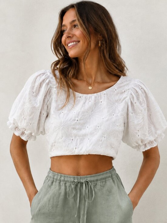 Mustard Seed Tops - Mustard Seed White Floral Eyelet Crop Top Lace Up Back Size Small Boho
